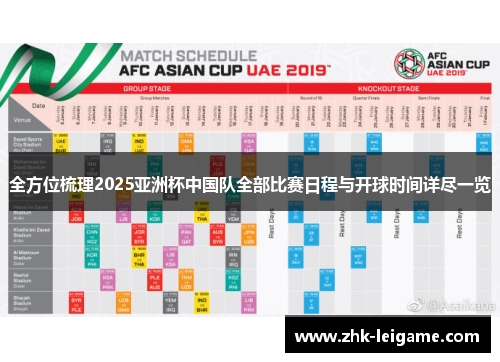 全方位梳理2025亚洲杯中国队全部比赛日程与开球时间详尽一览